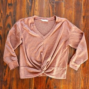 Camel twist front sweater
